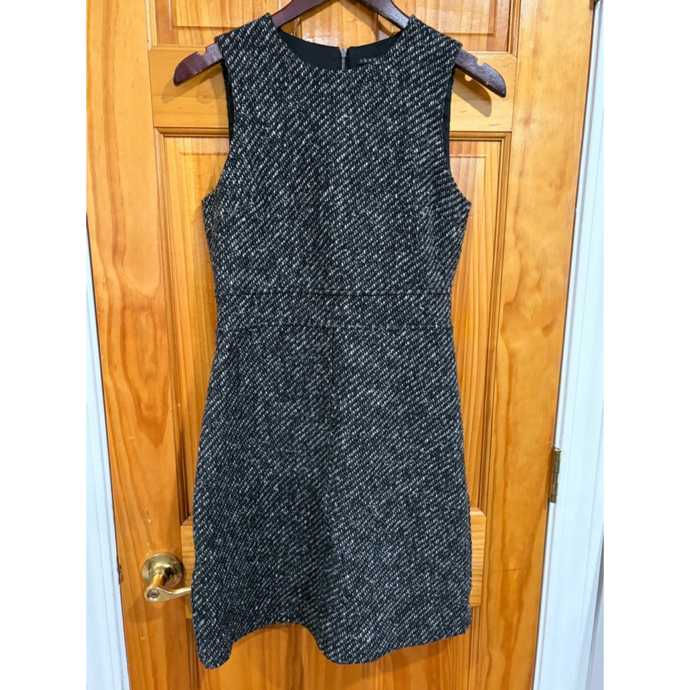 Theory Black White Tweed Wool Blend Sleeveless Sheath Dress Size 6